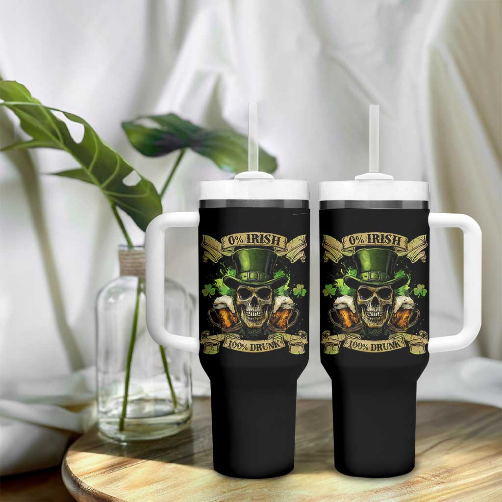 Funny St Patrick's Day Irish Beer Drinking Tumbler With Handle 0% Irish 100% Drunk Skull - Wonder Print Shop