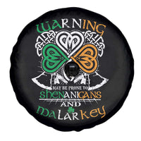 Funny Warning May Be Prone To Shenanigans And Malarkey Spare Tire Cover St Patrick's Day Celtic Shamrock