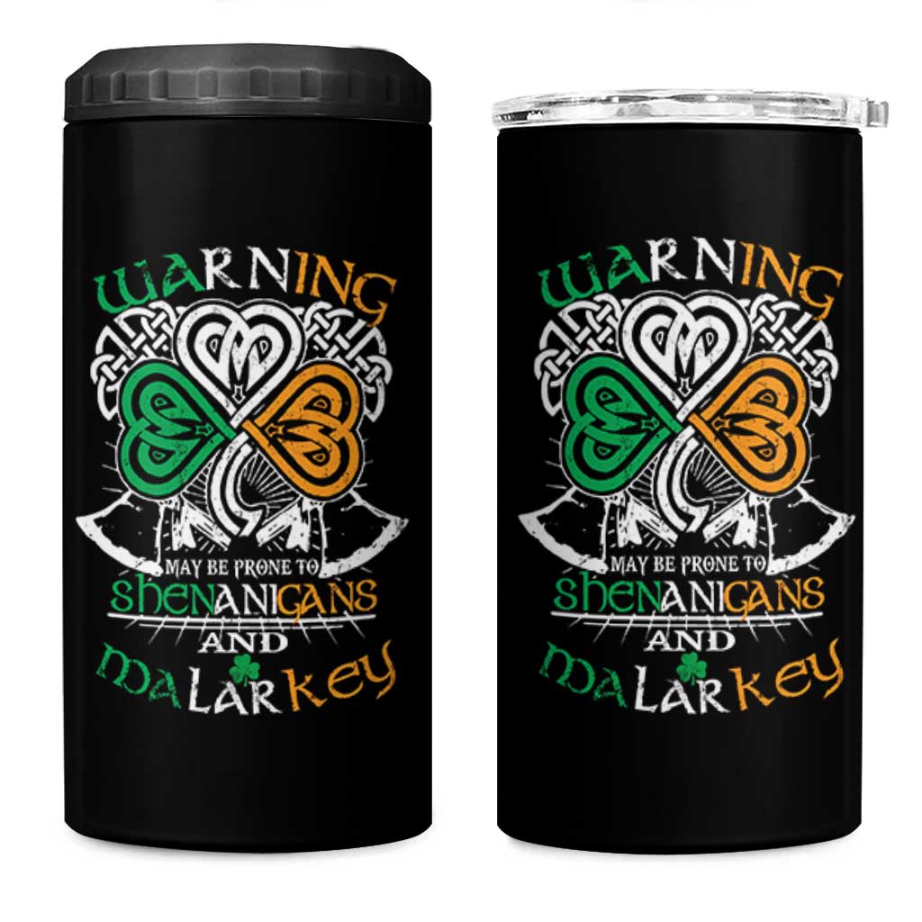 Funny Warning May Be Prone To Shenanigans And Malarkey 4 in 1 Can Cooler Tumbler St Patrick's Day Celtic Shamrock