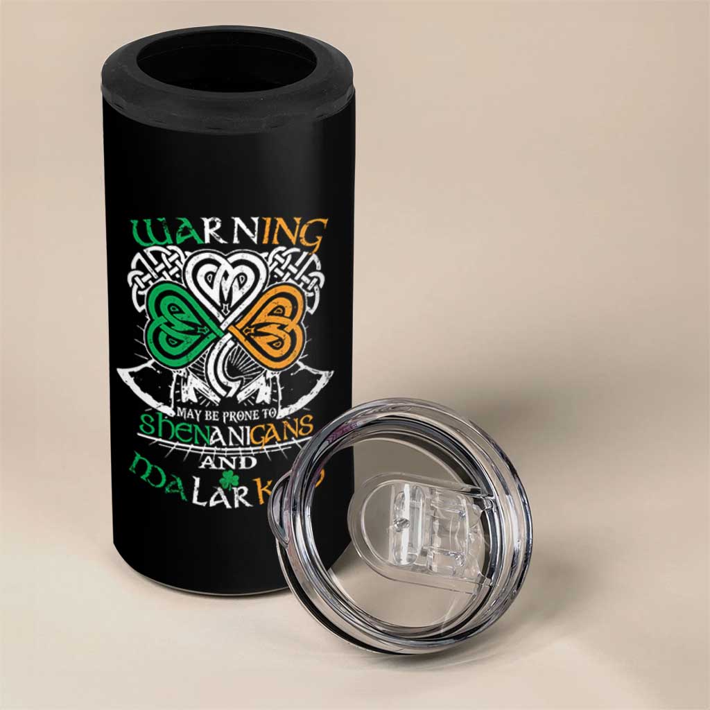 Funny Warning May Be Prone To Shenanigans And Malarkey 4 in 1 Can Cooler Tumbler St Patrick's Day Celtic Shamrock