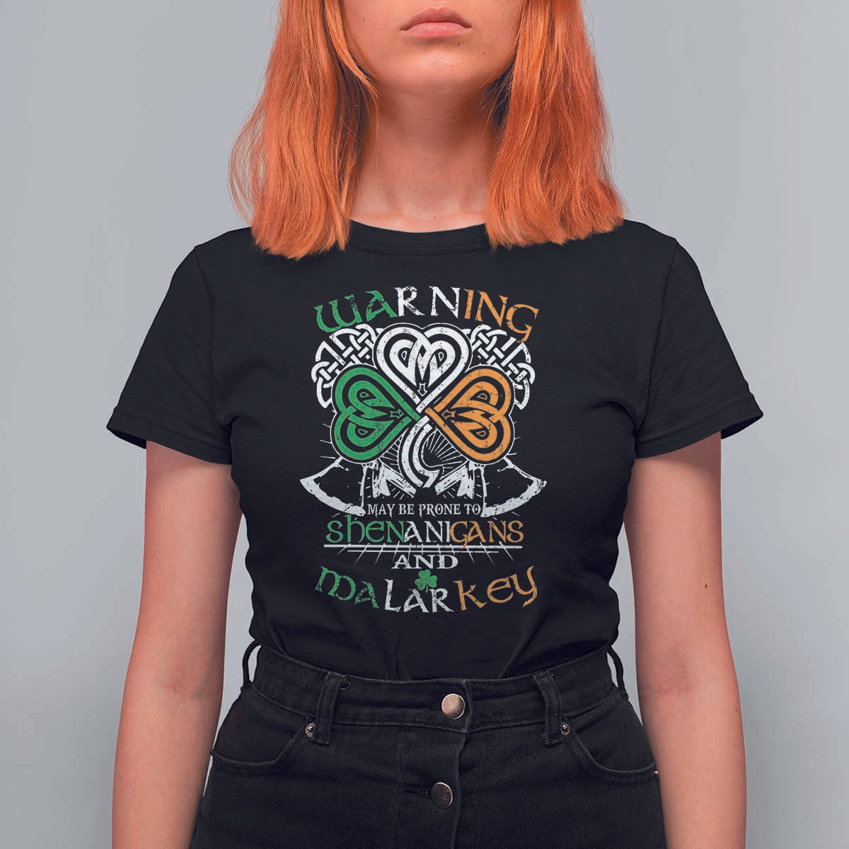 Funny Warning May Be Prone To Shenanigans And Malarkey T Shirt For Women St Patrick's Day Celtic Shamrock