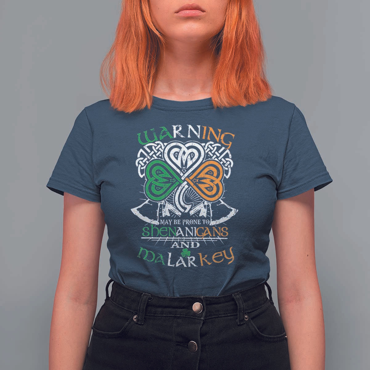 Funny Warning May Be Prone To Shenanigans And Malarkey T Shirt For Women St Patrick's Day Celtic Shamrock