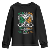 Funny Warning May Be Prone To Shenanigans And Malarkey Youth Sweatshirt St Patrick's Day Celtic Shamrock