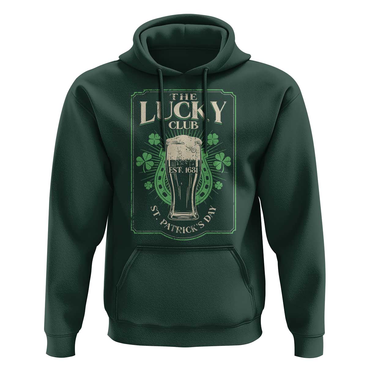 Funny St Patrick's Day Irish Beer Drinking Hoodie The Lucky Beer Club Horseshoe