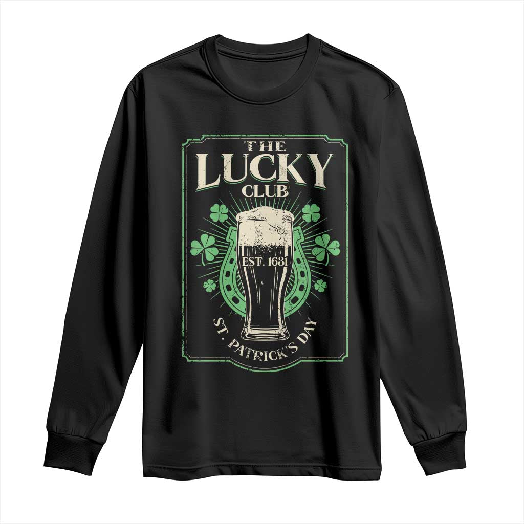 Funny St Patrick's Day Irish Beer Drinking Long Sleeve Shirt The Lucky Beer Club Horseshoe