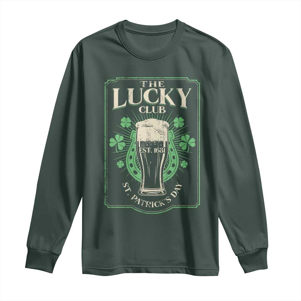 Funny St Patrick's Day Irish Beer Drinking Long Sleeve Shirt The Lucky Beer Club Horseshoe