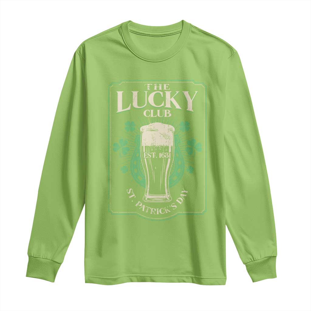 Funny St Patrick's Day Irish Beer Drinking Long Sleeve Shirt The Lucky Beer Club Horseshoe