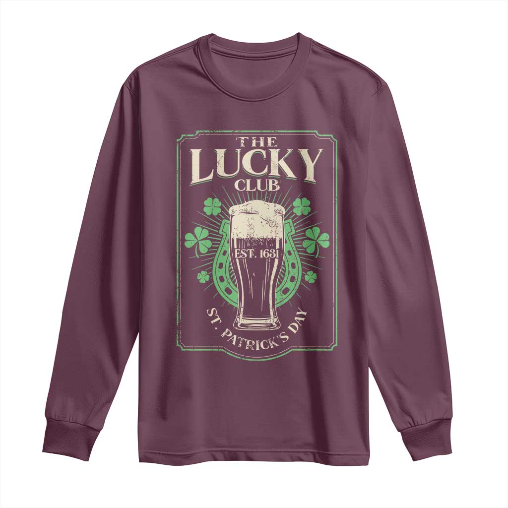 Funny St Patrick's Day Irish Beer Drinking Long Sleeve Shirt The Lucky Beer Club Horseshoe