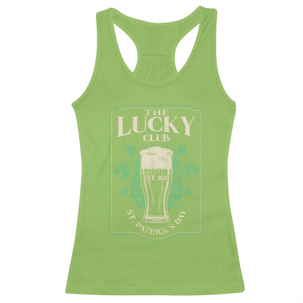 Funny St Patrick's Day Irish Beer Drinking Racerback Tank Top The Lucky Beer Club Horseshoe