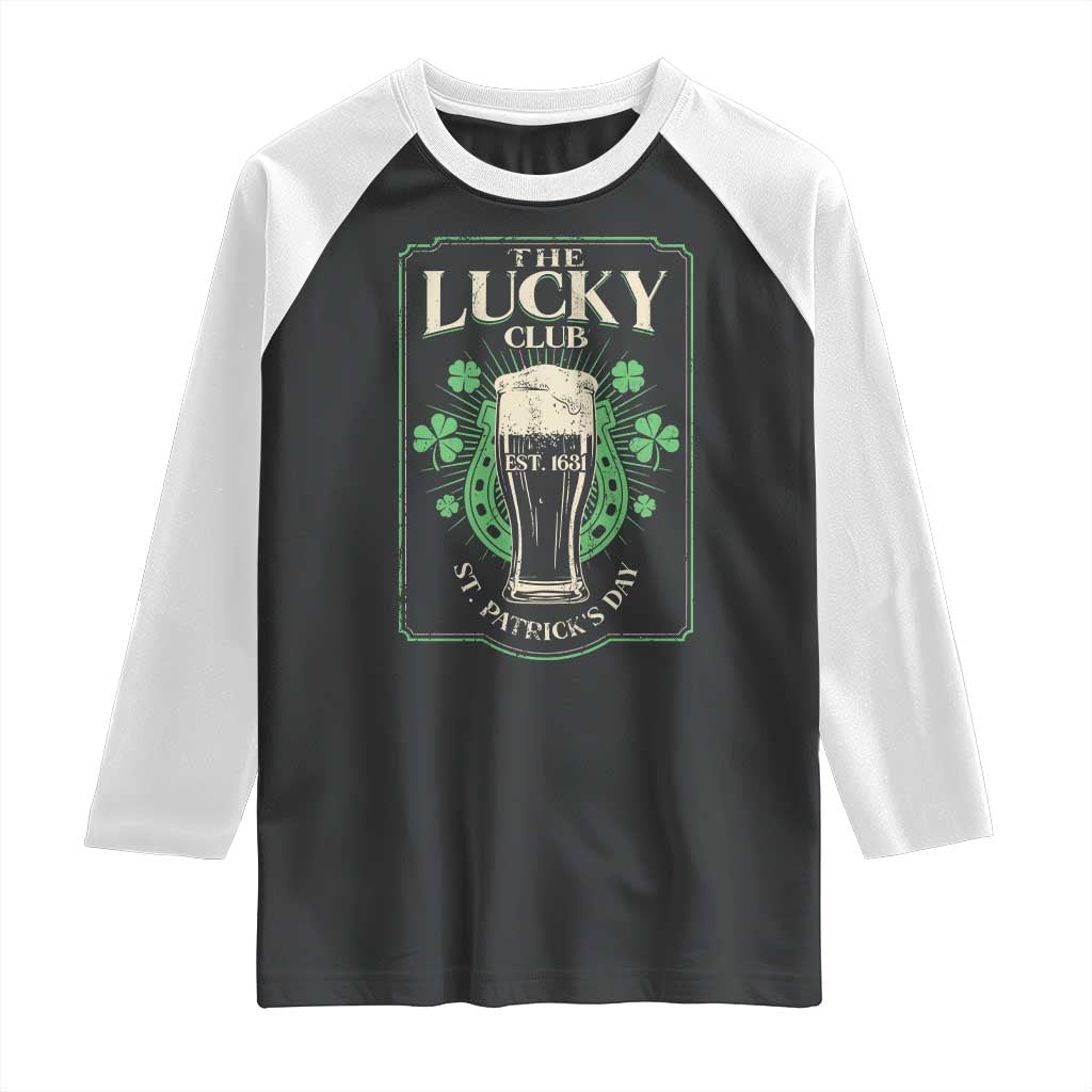Funny St Patrick's Day Irish Beer Drinking Raglan Shirt The Lucky Beer Club Horseshoe