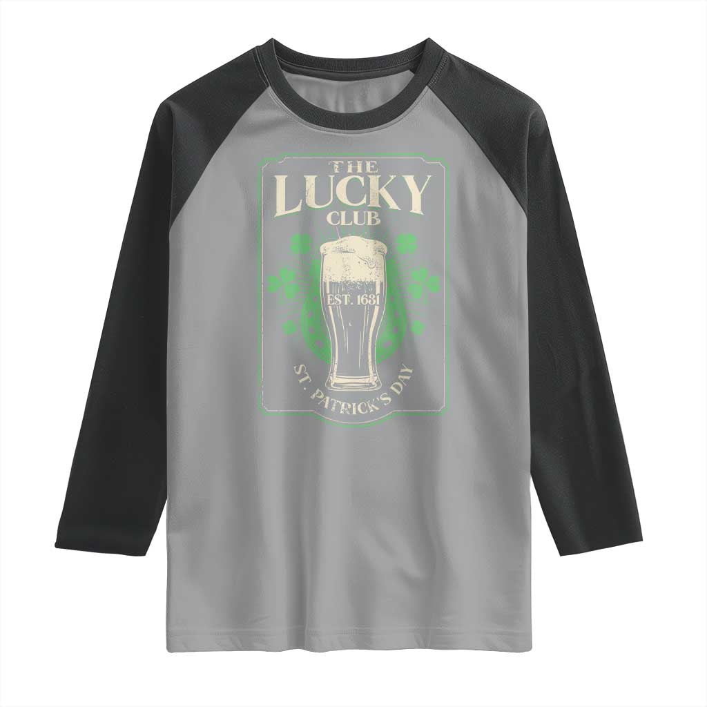 Funny St Patrick's Day Irish Beer Drinking Raglan Shirt The Lucky Beer Club Horseshoe