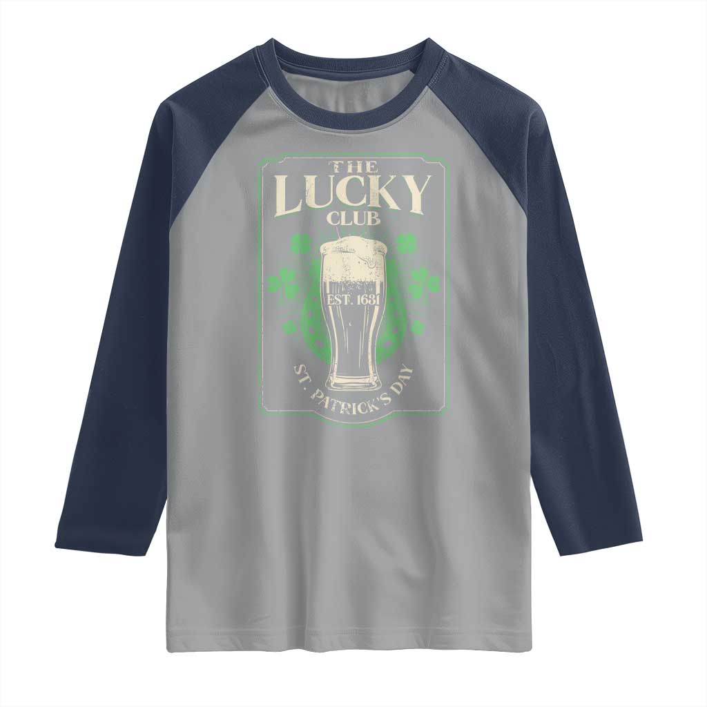 Funny St Patrick's Day Irish Beer Drinking Raglan Shirt The Lucky Beer Club Horseshoe