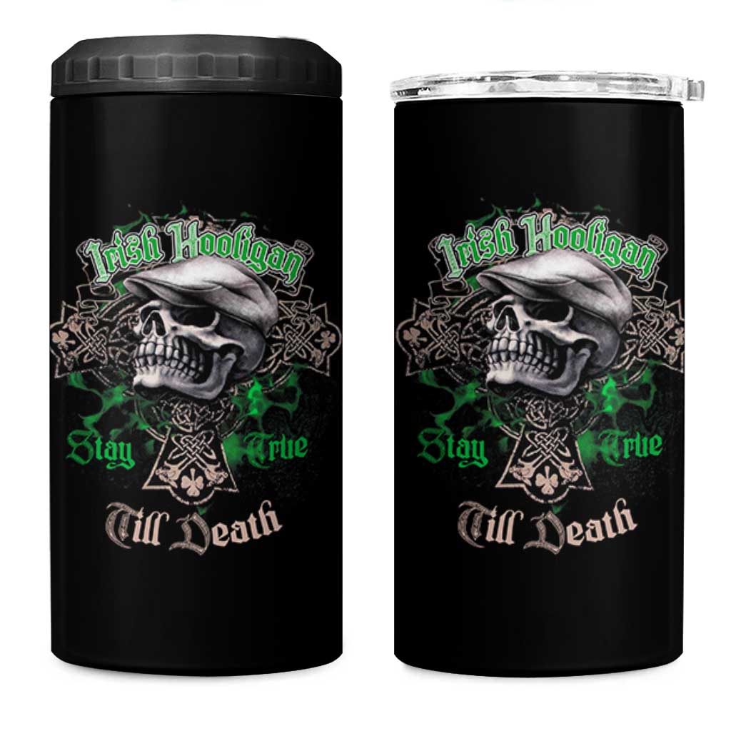 Funny Irish Pride 4 in 1 Can Cooler Tumbler Irish Hooligan Stay True Till Death Flat Cap Skull