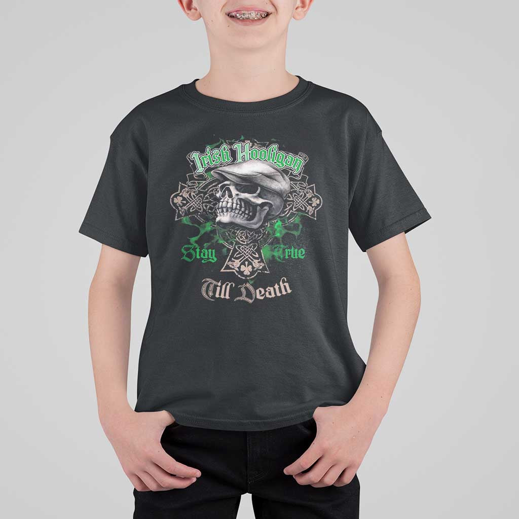 Funny Irish Pride T Shirt For Kid Irish Hooligan Stay True Till Death Flat Cap Skull