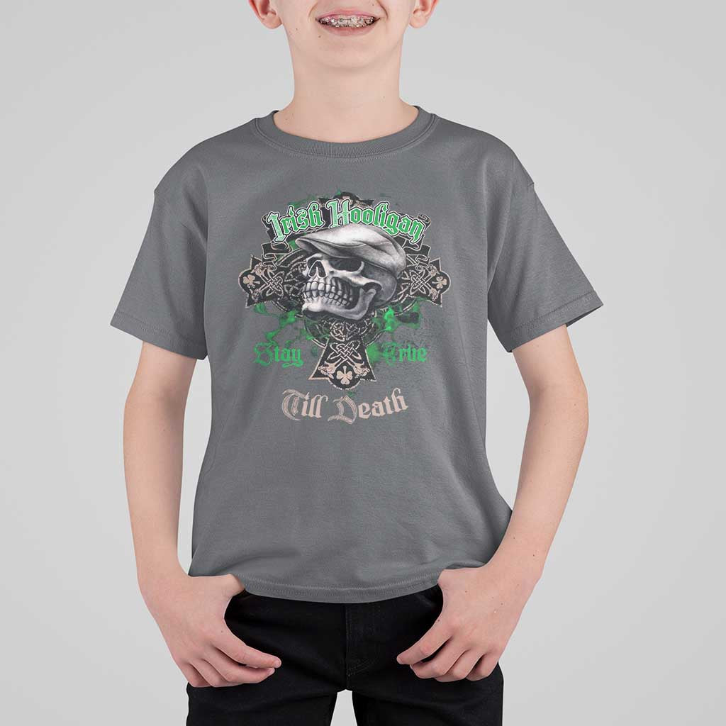 Funny Irish Pride T Shirt For Kid Irish Hooligan Stay True Till Death Flat Cap Skull