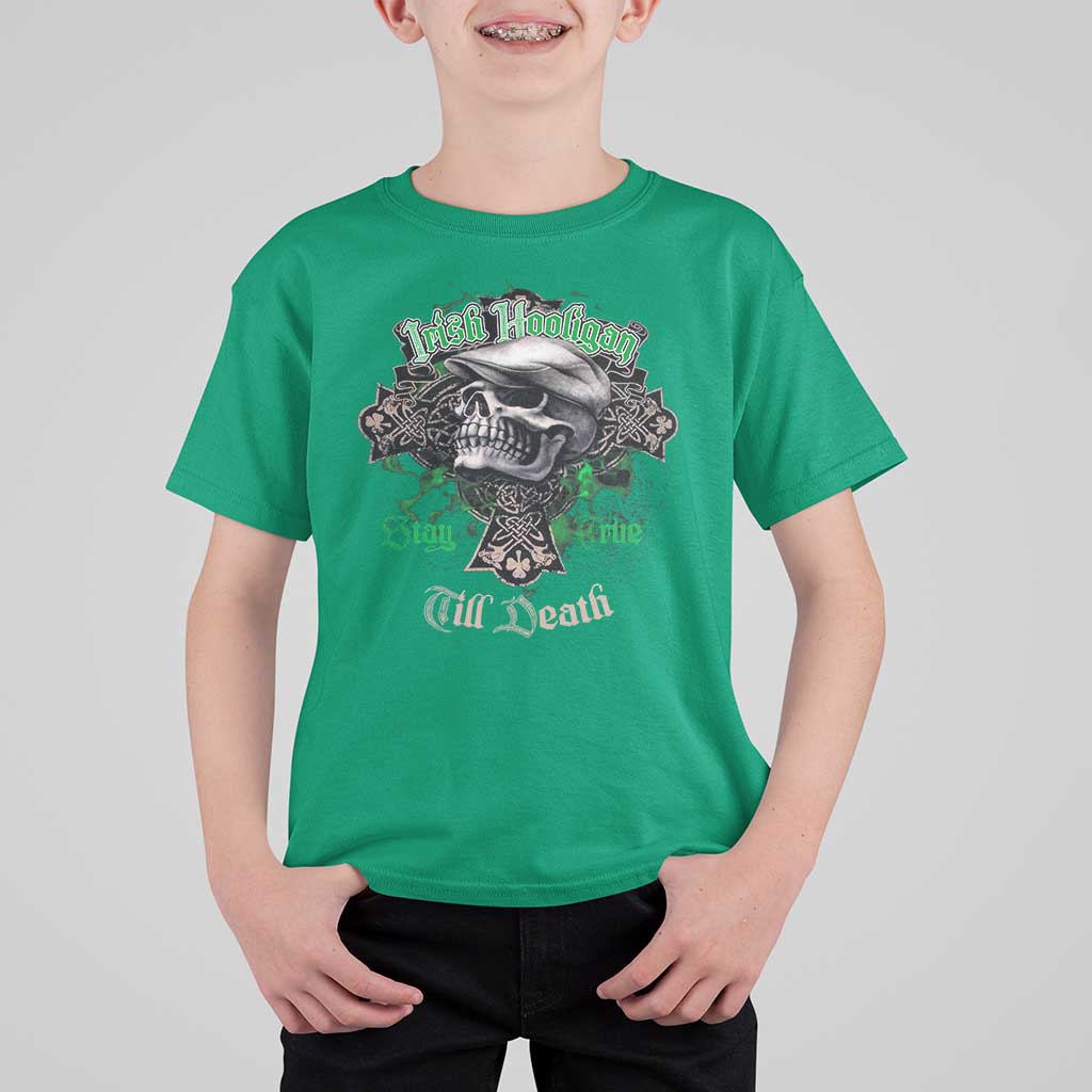 Funny Irish Pride T Shirt For Kid Irish Hooligan Stay True Till Death Flat Cap Skull