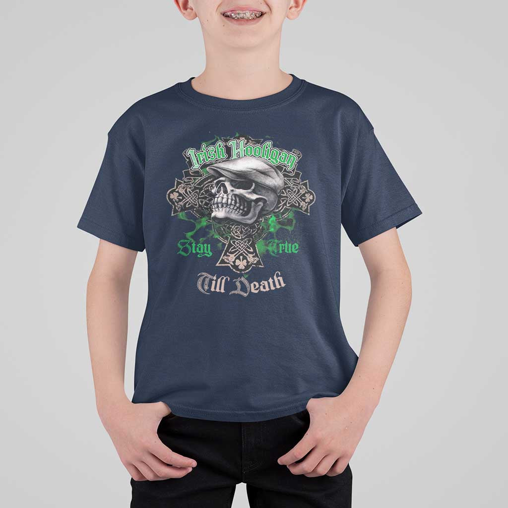 Funny Irish Pride T Shirt For Kid Irish Hooligan Stay True Till Death Flat Cap Skull
