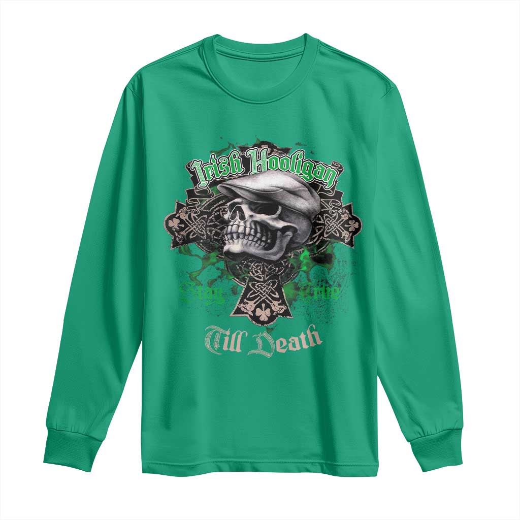 Funny Irish Pride Long Sleeve Shirt Irish Hooligan Stay True Till Death Flat Cap Skull