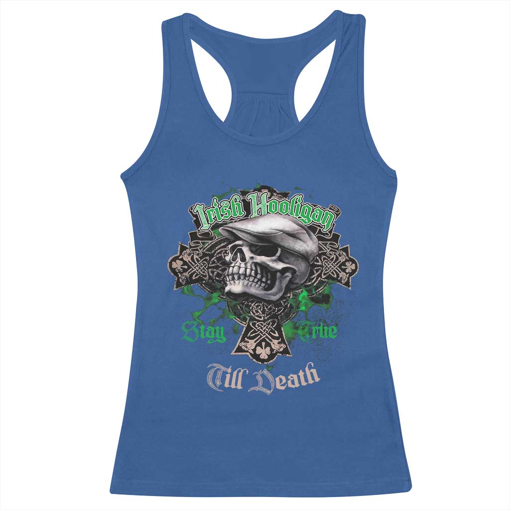 Funny Irish Pride Racerback Tank Top Irish Hooligan Stay True Till Death Flat Cap Skull