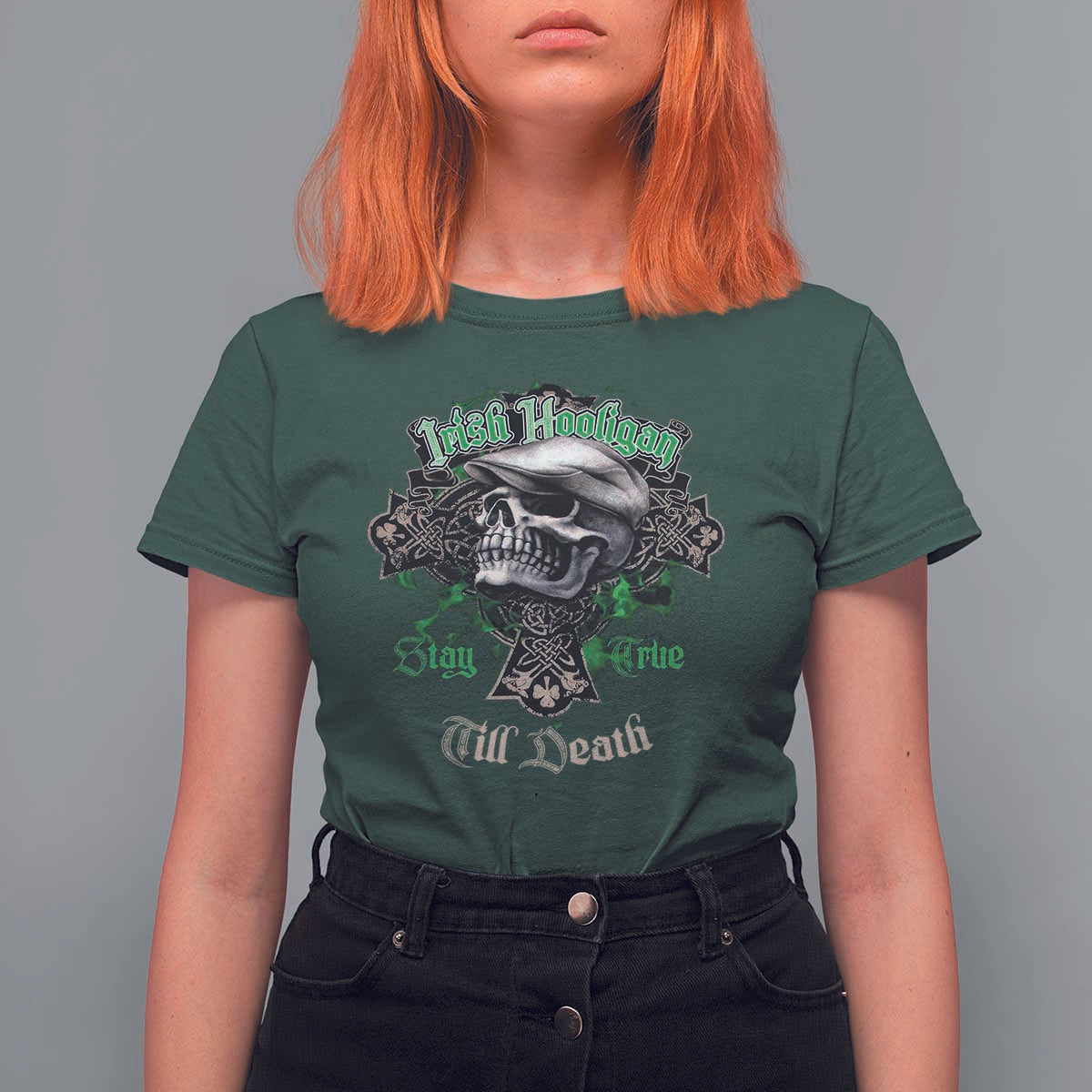 Funny Irish Pride T Shirt For Women Irish Hooligan Stay True Till Death Flat Cap Skull