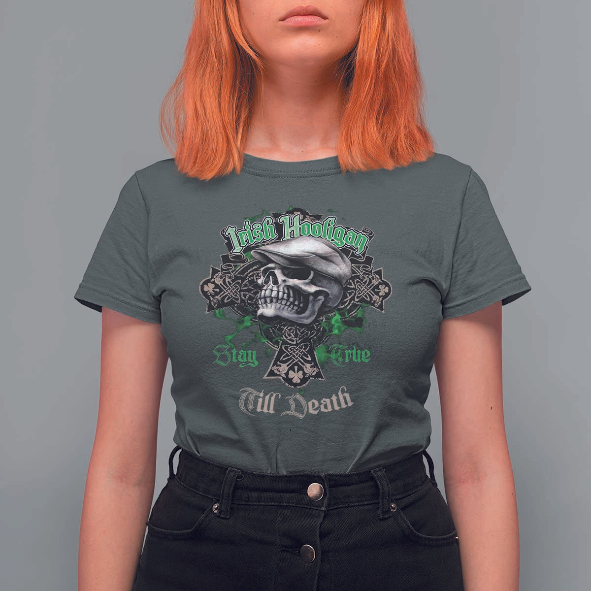 Funny Irish Pride T Shirt For Women Irish Hooligan Stay True Till Death Flat Cap Skull
