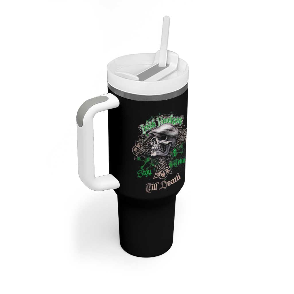 Funny Irish Pride Tumbler With Handle Irish Hooligan Stay True Till Death Flat Cap Skull