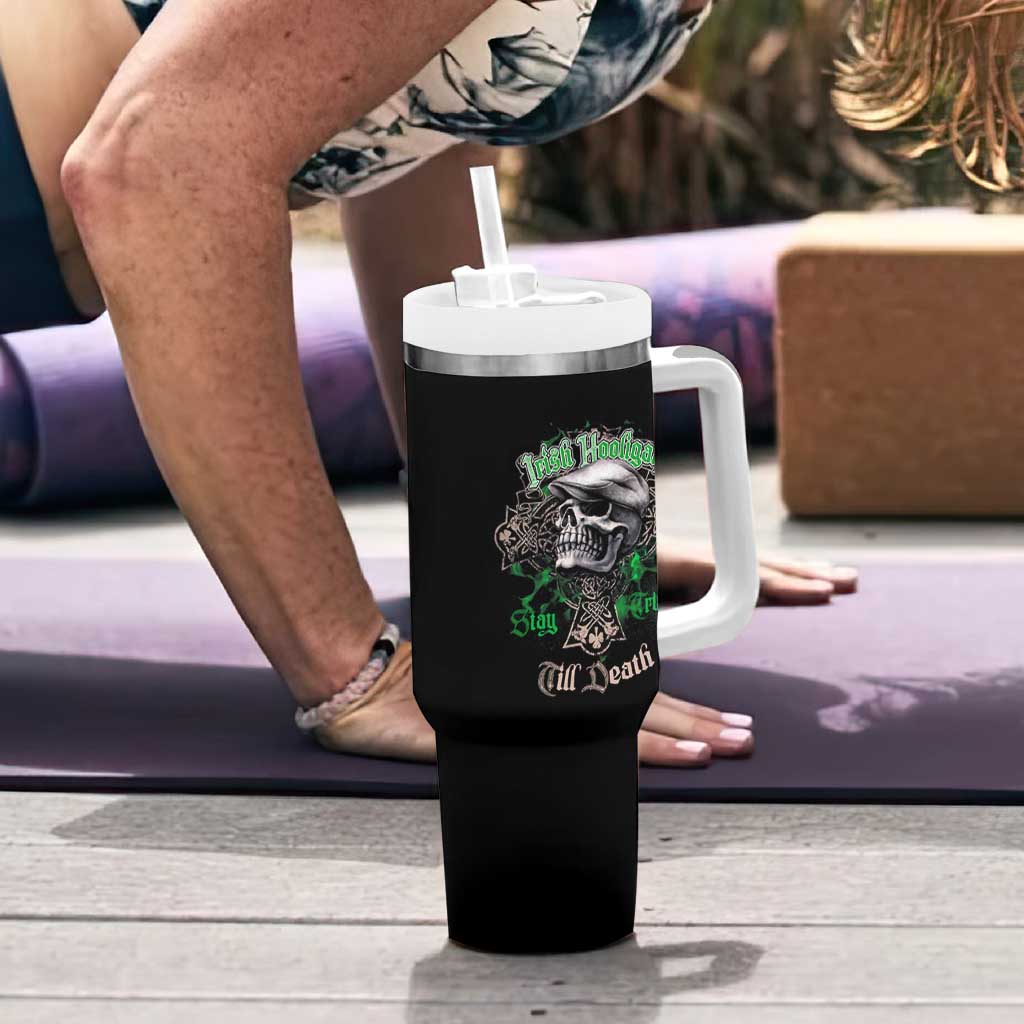 Funny Irish Pride Tumbler With Handle Irish Hooligan Stay True Till Death Flat Cap Skull
