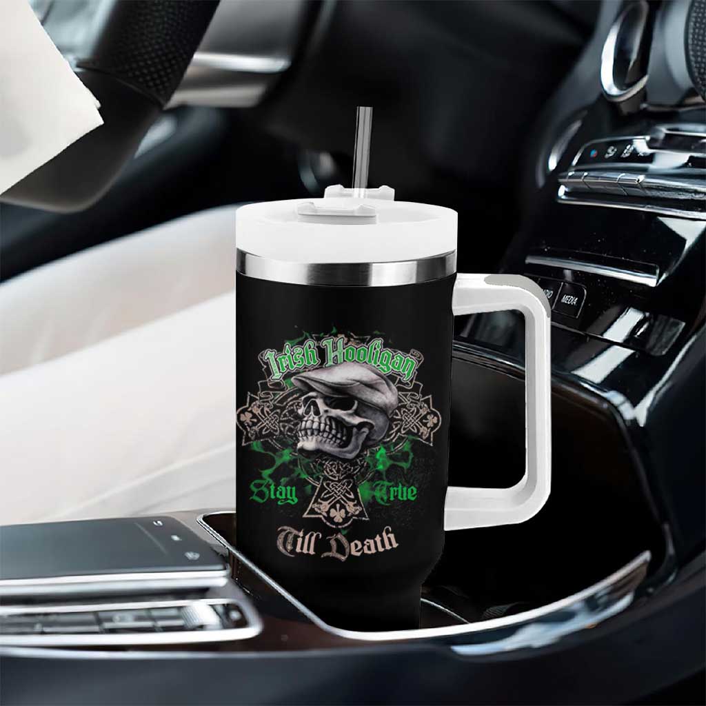 Funny Irish Pride Tumbler With Handle Irish Hooligan Stay True Till Death Flat Cap Skull