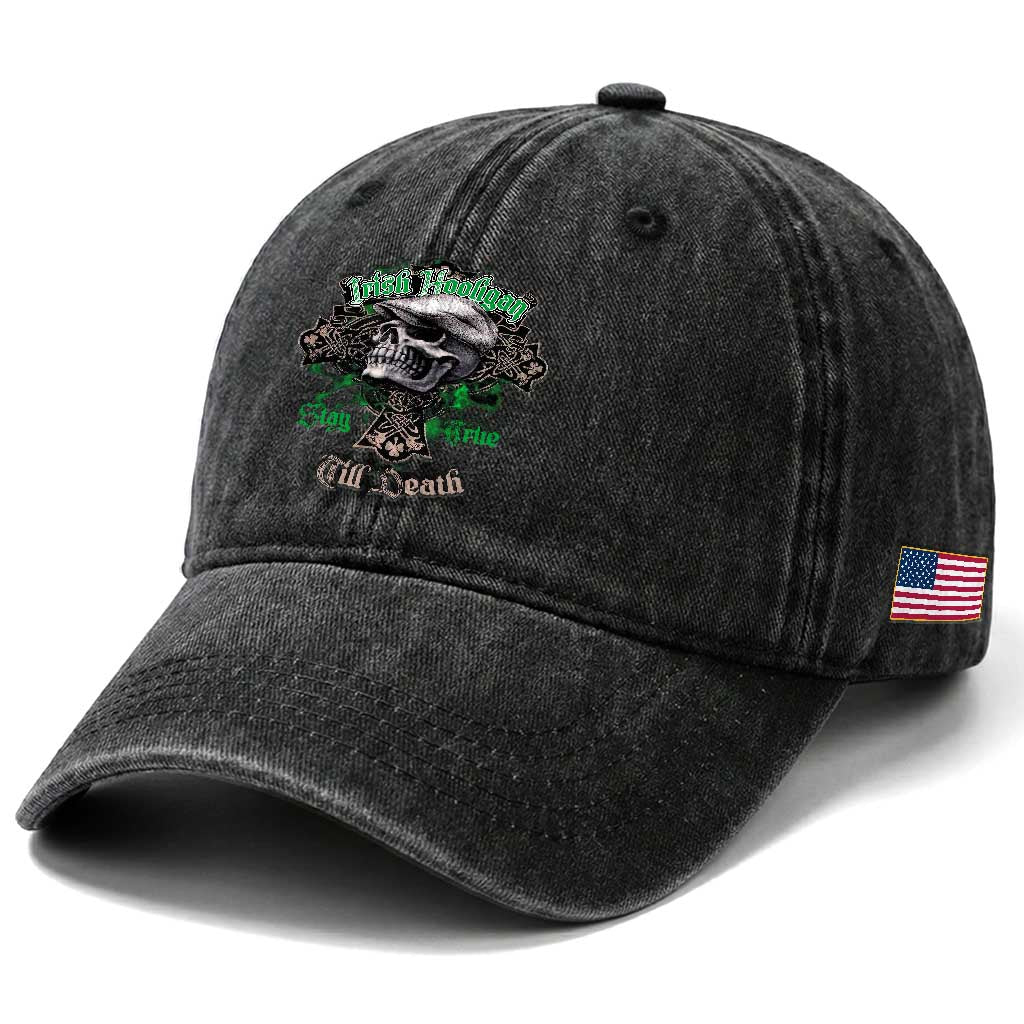 Funny Irish Pride Washed Cotton Baseball Cap Irish Hooligan Stay True Till Death Flat Cap Skull