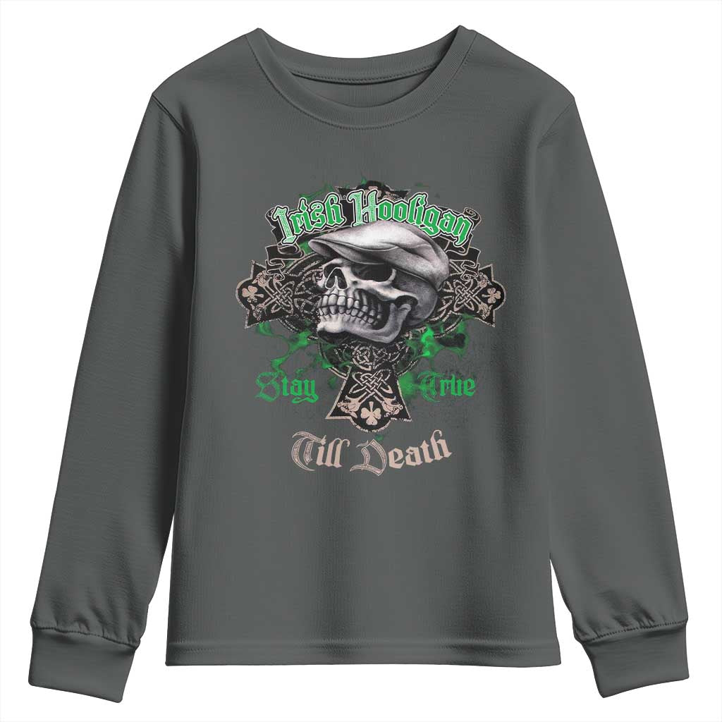 Funny Irish Pride Youth Sweatshirt Irish Hooligan Stay True Till Death Flat Cap Skull
