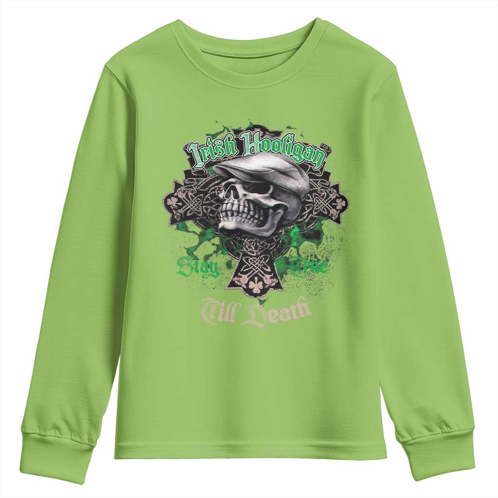Funny Irish Pride Youth Sweatshirt Irish Hooligan Stay True Till Death Flat Cap Skull