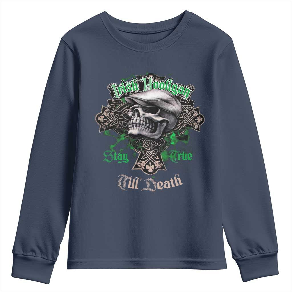 Funny Irish Pride Youth Sweatshirt Irish Hooligan Stay True Till Death Flat Cap Skull