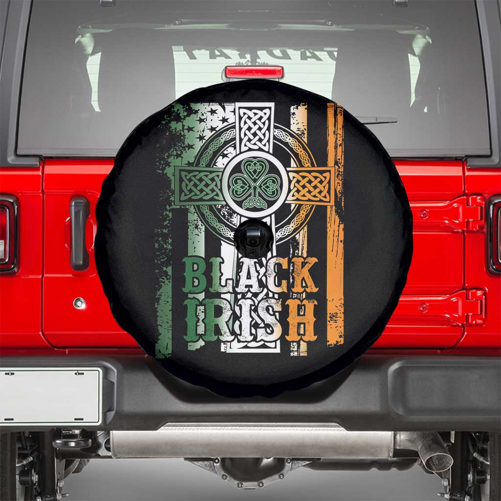 St Patrick's Day Black Irish Spare Tire Cover Vintage American Flag Celtic Cross