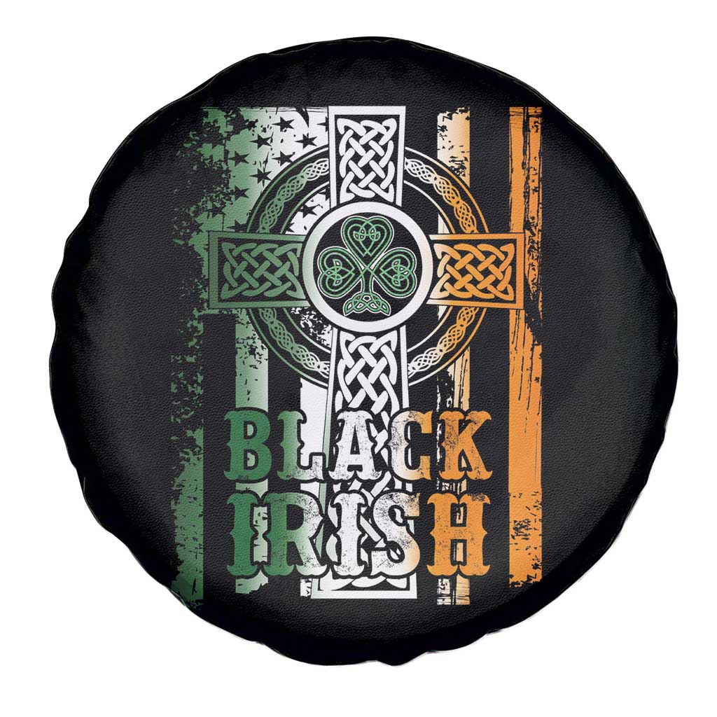 St Patrick's Day Black Irish Spare Tire Cover Vintage American Flag Celtic Cross