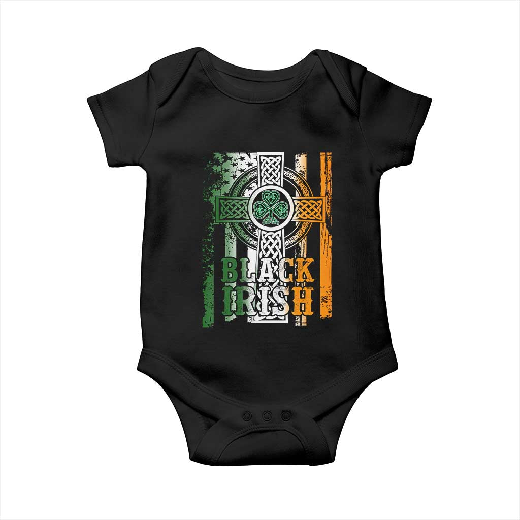St Patrick's Day Black Irish Baby Onesie Vintage American Flag Celtic Cross