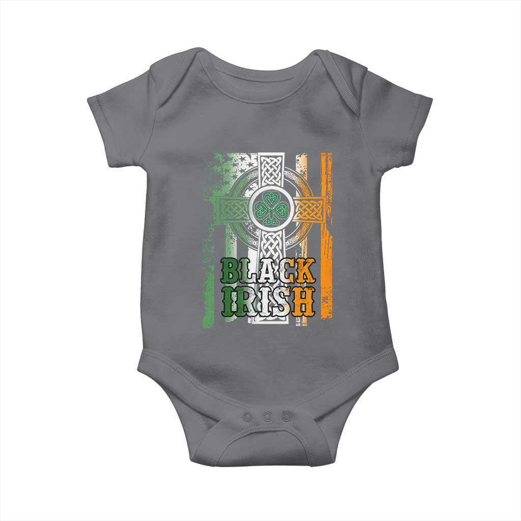 St Patrick's Day Black Irish Baby Onesie Vintage American Flag Celtic Cross