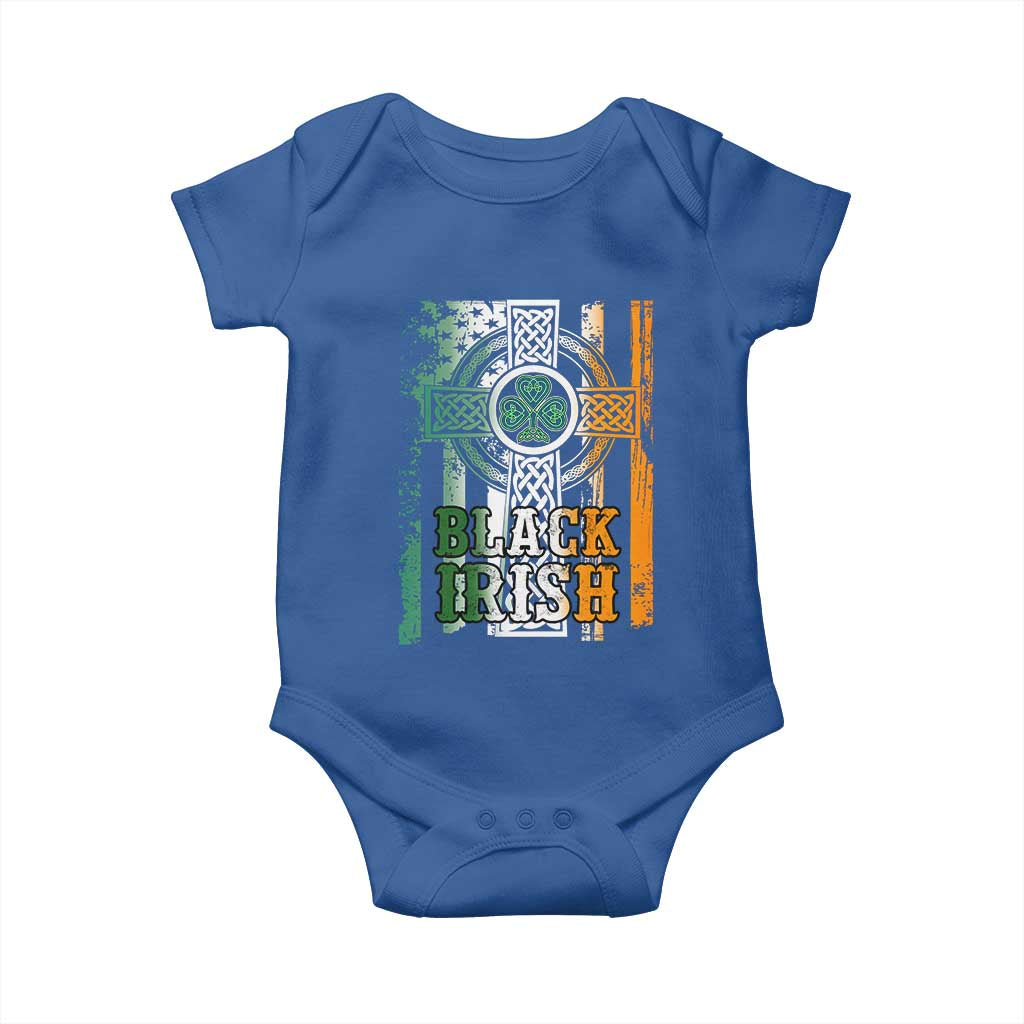 St Patrick's Day Black Irish Baby Onesie Vintage American Flag Celtic Cross