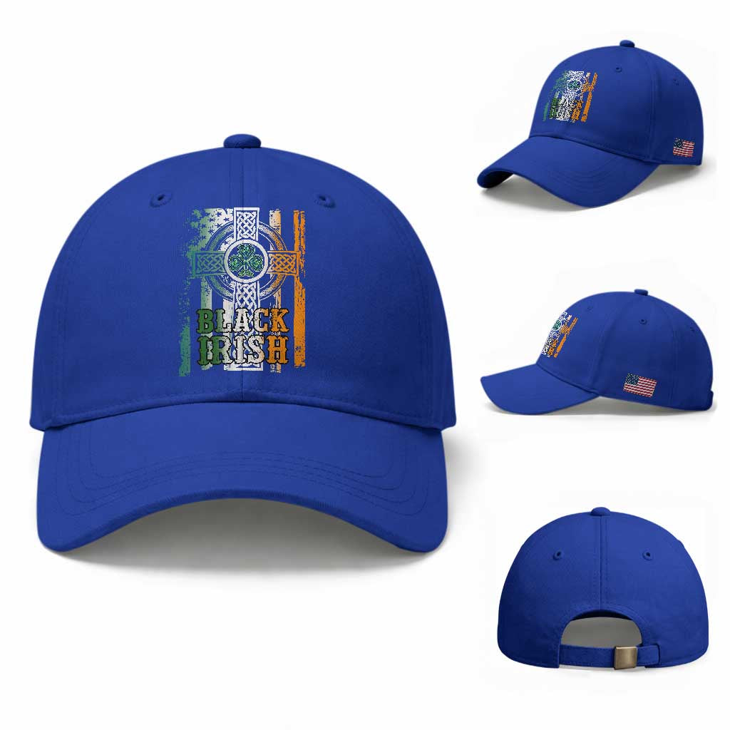 St Patrick's Day Black Irish Baseball Cap Vintage American Flag Celtic Cross