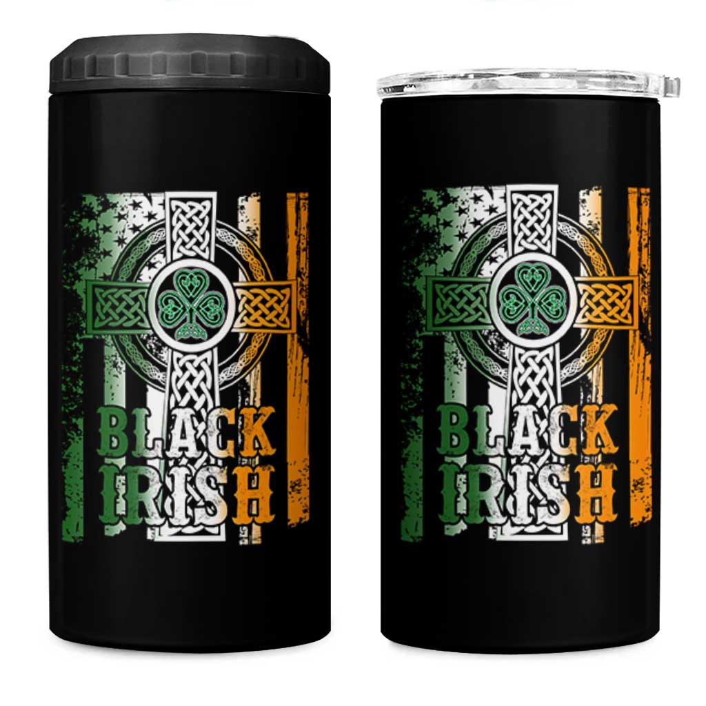 St Patrick's Day Black Irish 4 in 1 Can Cooler Tumbler Vintage American Flag Celtic Cross