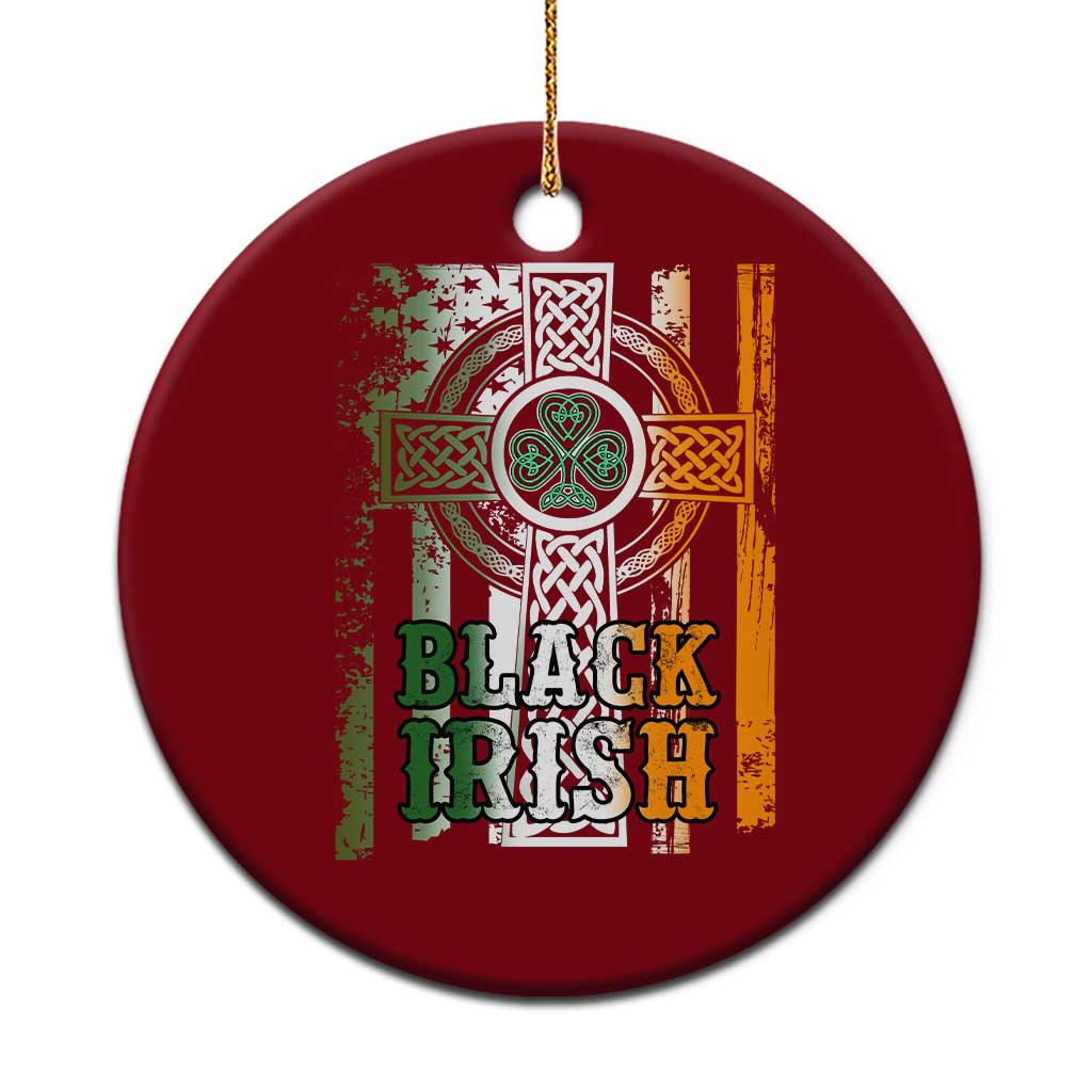 St Patrick's Day Black Irish Ceramic Ornament Vintage American Flag Celtic Cross