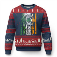 St Patrick's Day Black Irish Ugly Christmas Sweater Vintage American Flag Celtic Cross - Wonder Print Shop