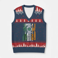 St Patrick's Day Black Irish V-Neck Knit Sweater Vest Vintage American Flag Celtic Cross - Wonder Print Shop