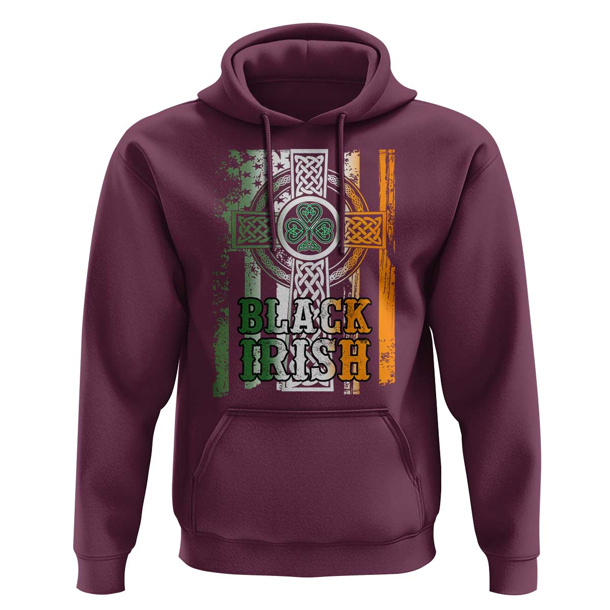 St Patrick's Day Black Irish Hoodie Vintage American Flag Celtic Cross