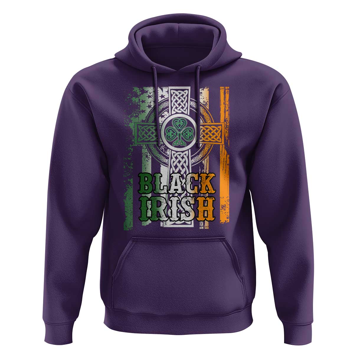 St Patrick's Day Black Irish Hoodie Vintage American Flag Celtic Cross