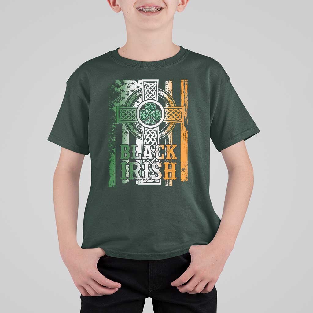 St Patrick's Day Black Irish T Shirt For Kid Vintage American Flag Celtic Cross