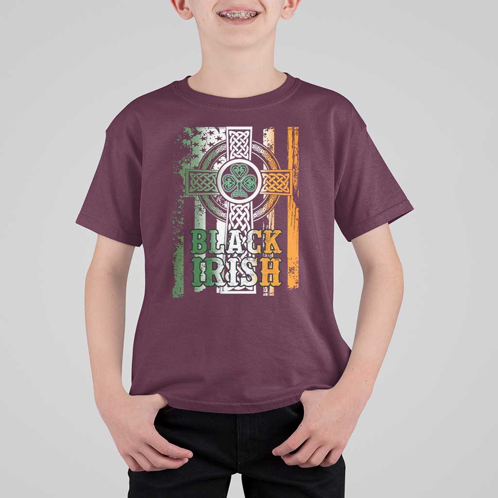 St Patrick's Day Black Irish T Shirt For Kid Vintage American Flag Celtic Cross
