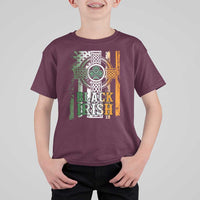 St Patrick's Day Black Irish T Shirt For Kid Vintage American Flag Celtic Cross
