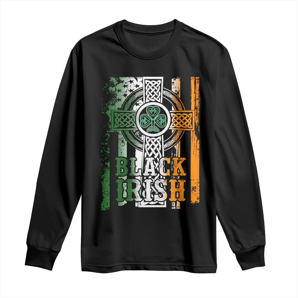 St Patrick's Day Black Irish Long Sleeve Shirt Vintage American Flag Celtic Cross