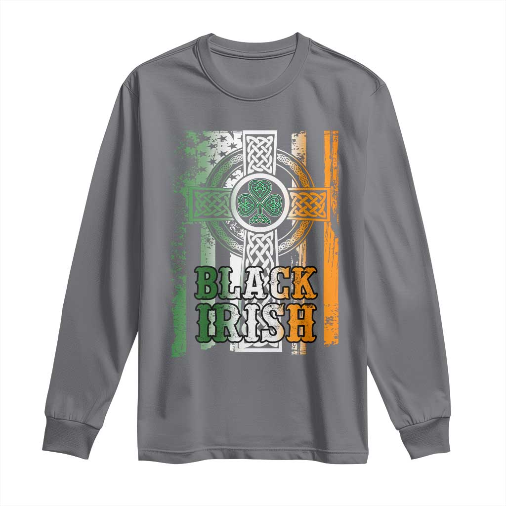 St Patrick's Day Black Irish Long Sleeve Shirt Vintage American Flag Celtic Cross