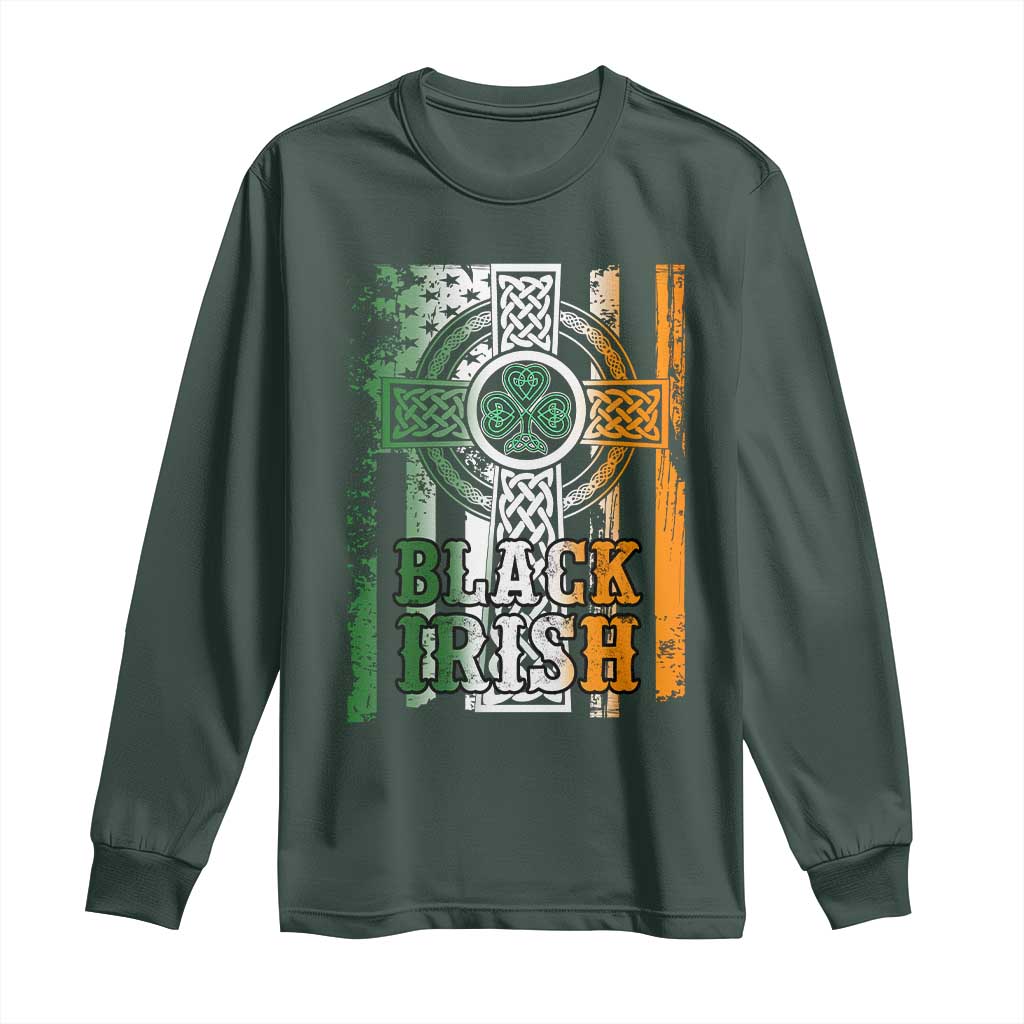 St Patrick's Day Black Irish Long Sleeve Shirt Vintage American Flag Celtic Cross